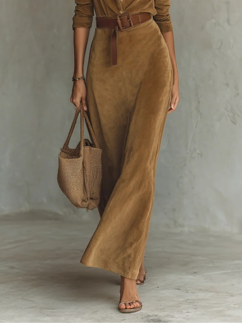 Célianne™ | Chic Suede Maxi Dress