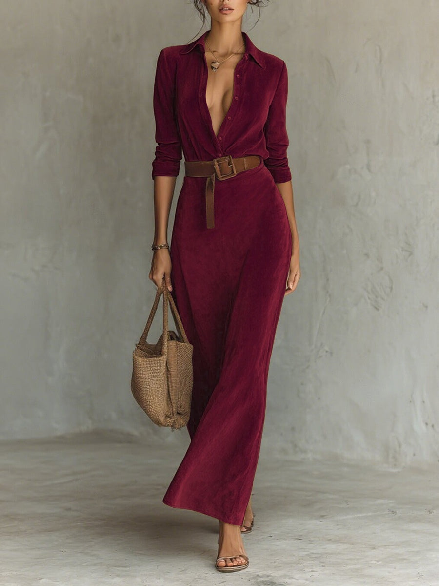 Célianne™ | Chic Suede Maxi Dress