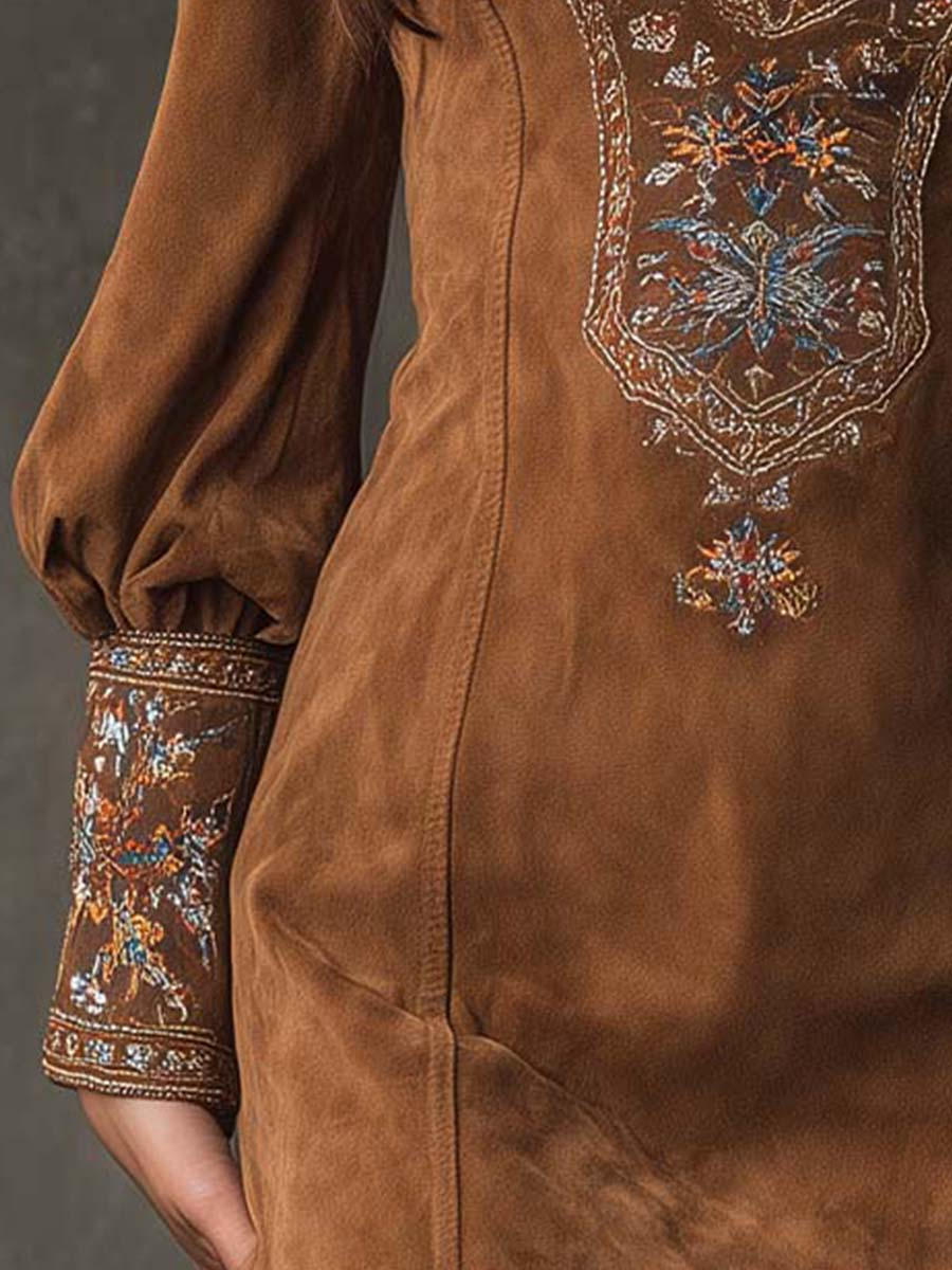 Viola™ | Embroidered Suede Mini Dress