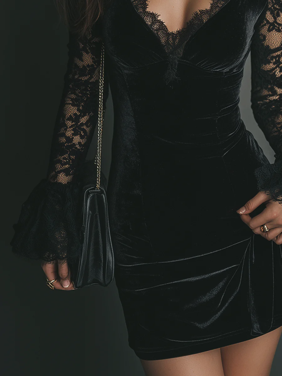 Luna™ | Mini Dress in Velvet and Lace