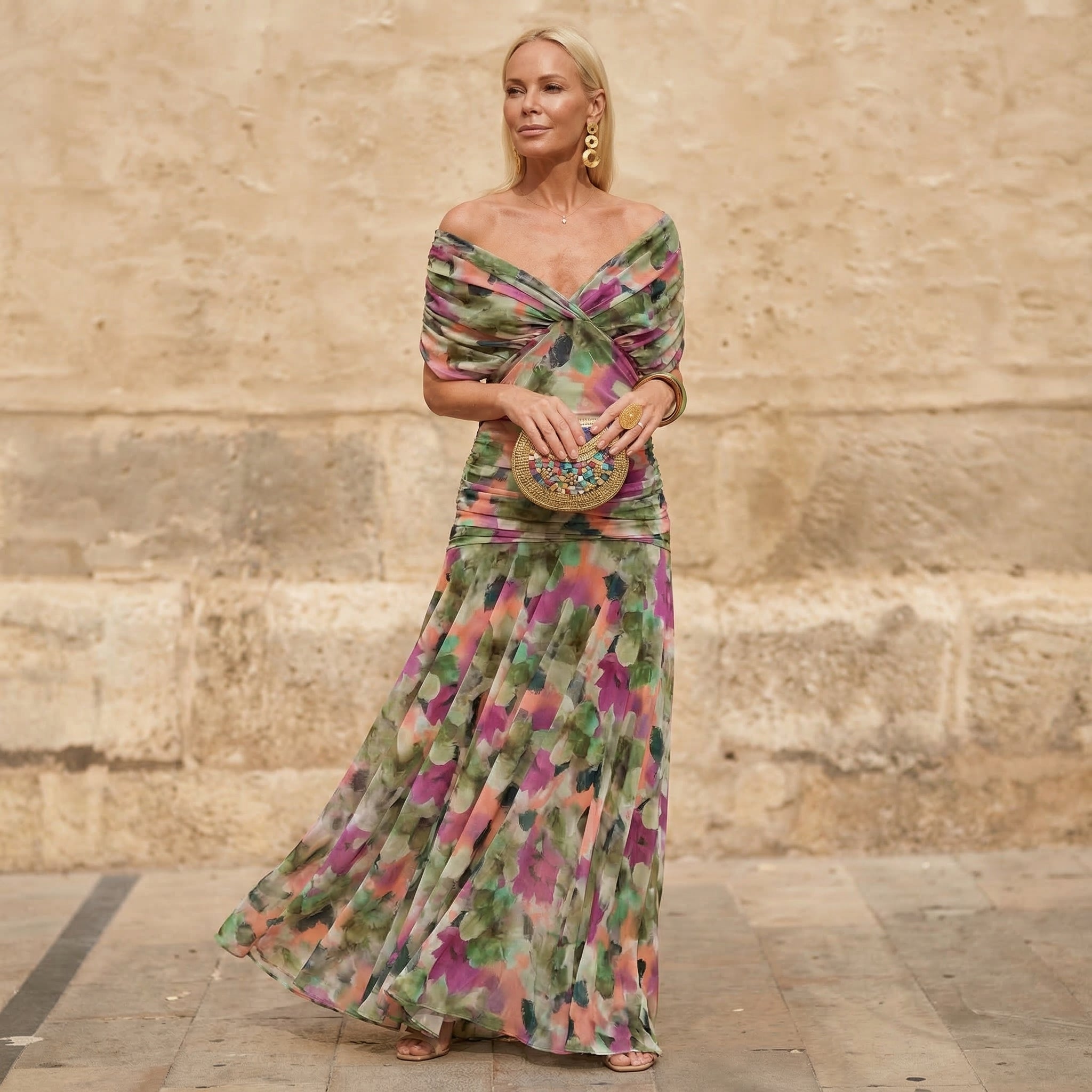Florendra | Long Floral V Neck Dress