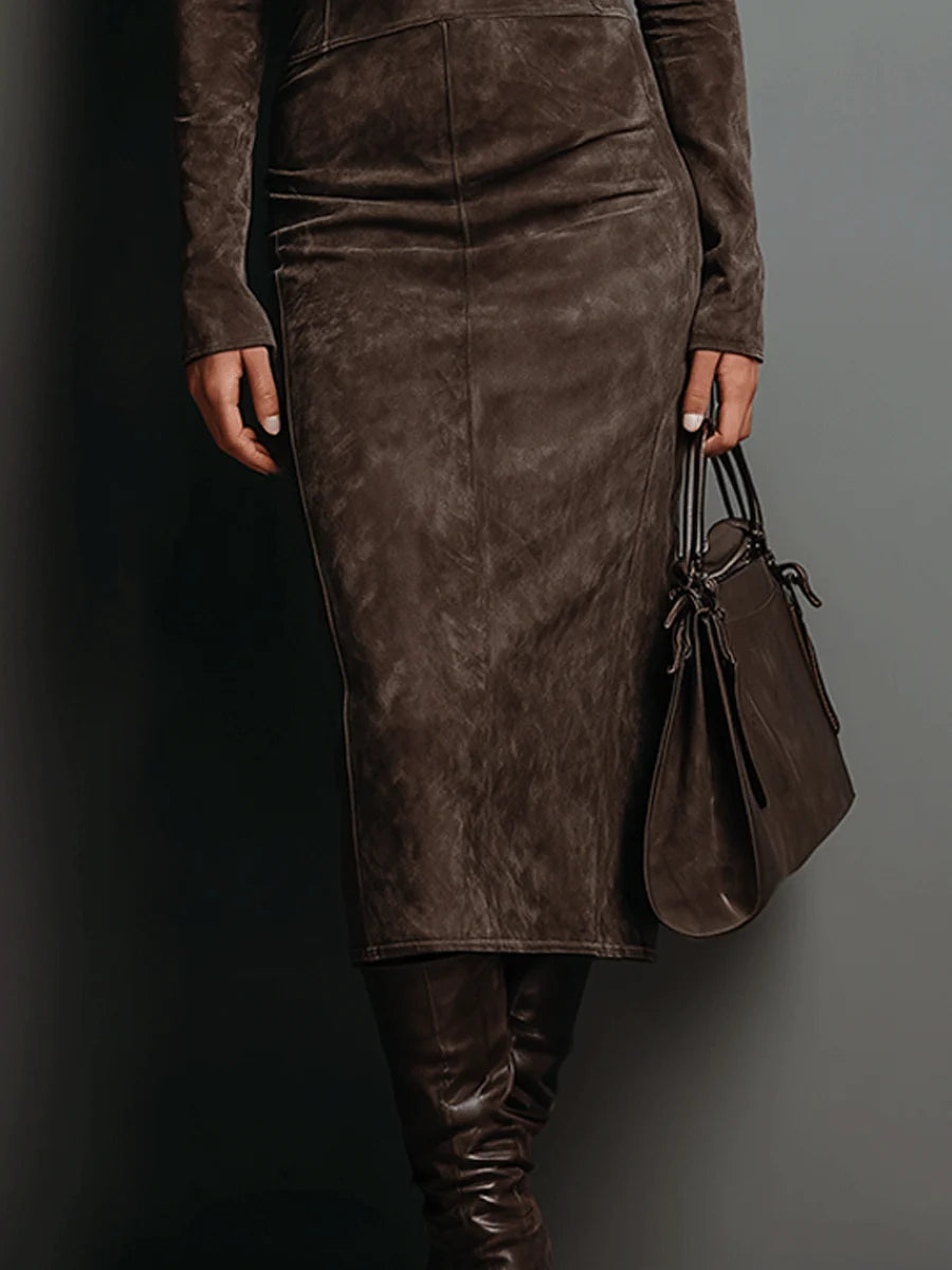 Frosina™ | Suede Midi Dress
