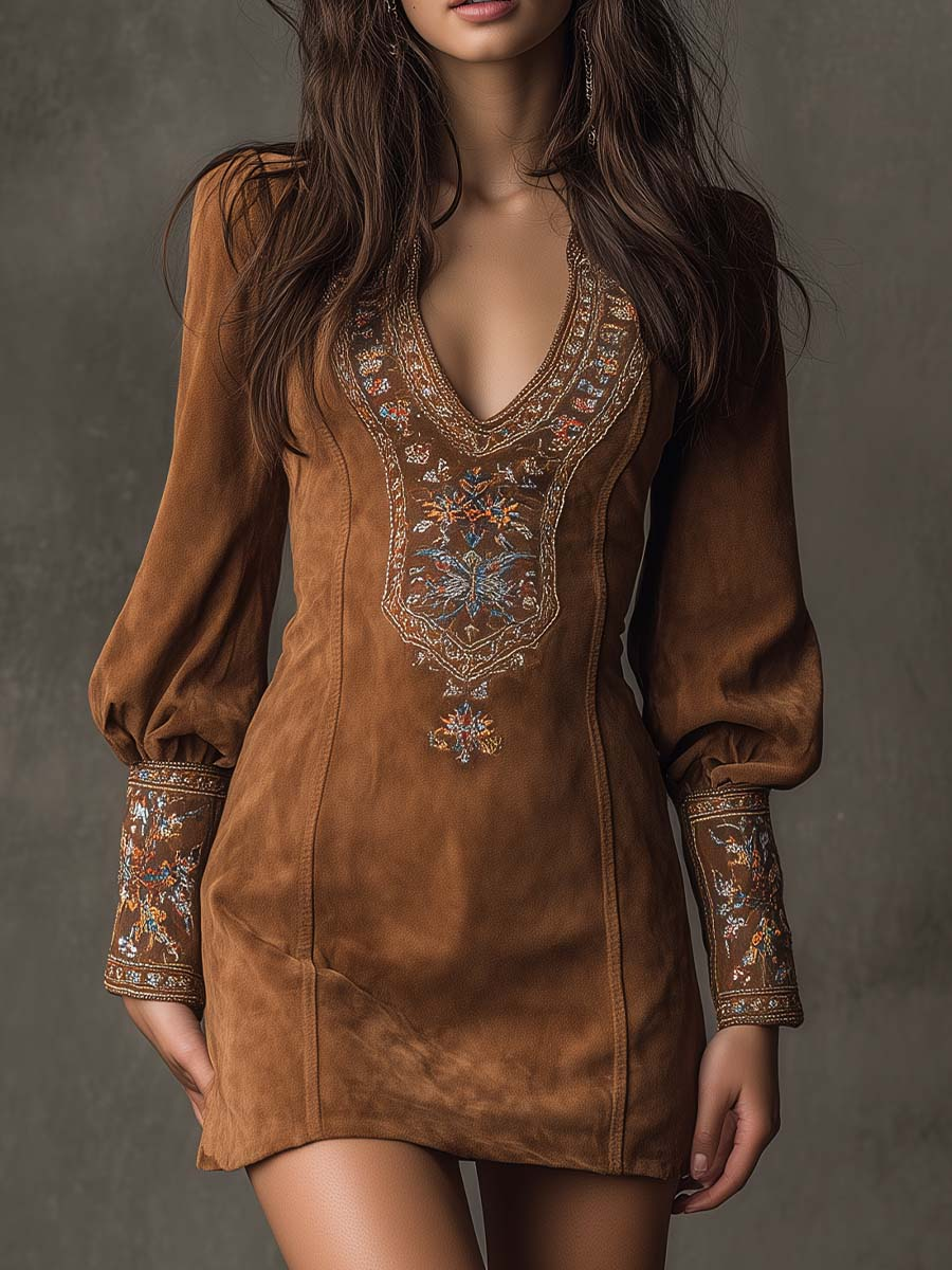 Viola™ | Embroidered Suede Mini Dress