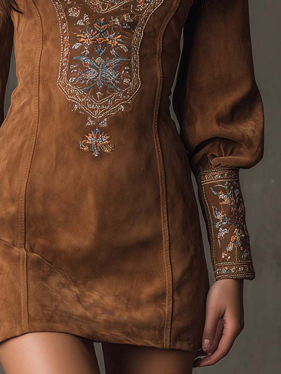 Viola™ | Embroidered Suede Mini Dress