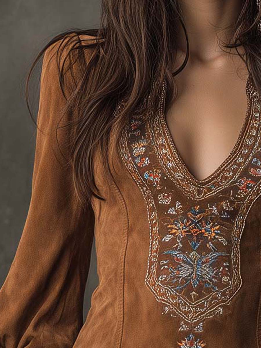 Viola™ | Embroidered Suede Mini Dress