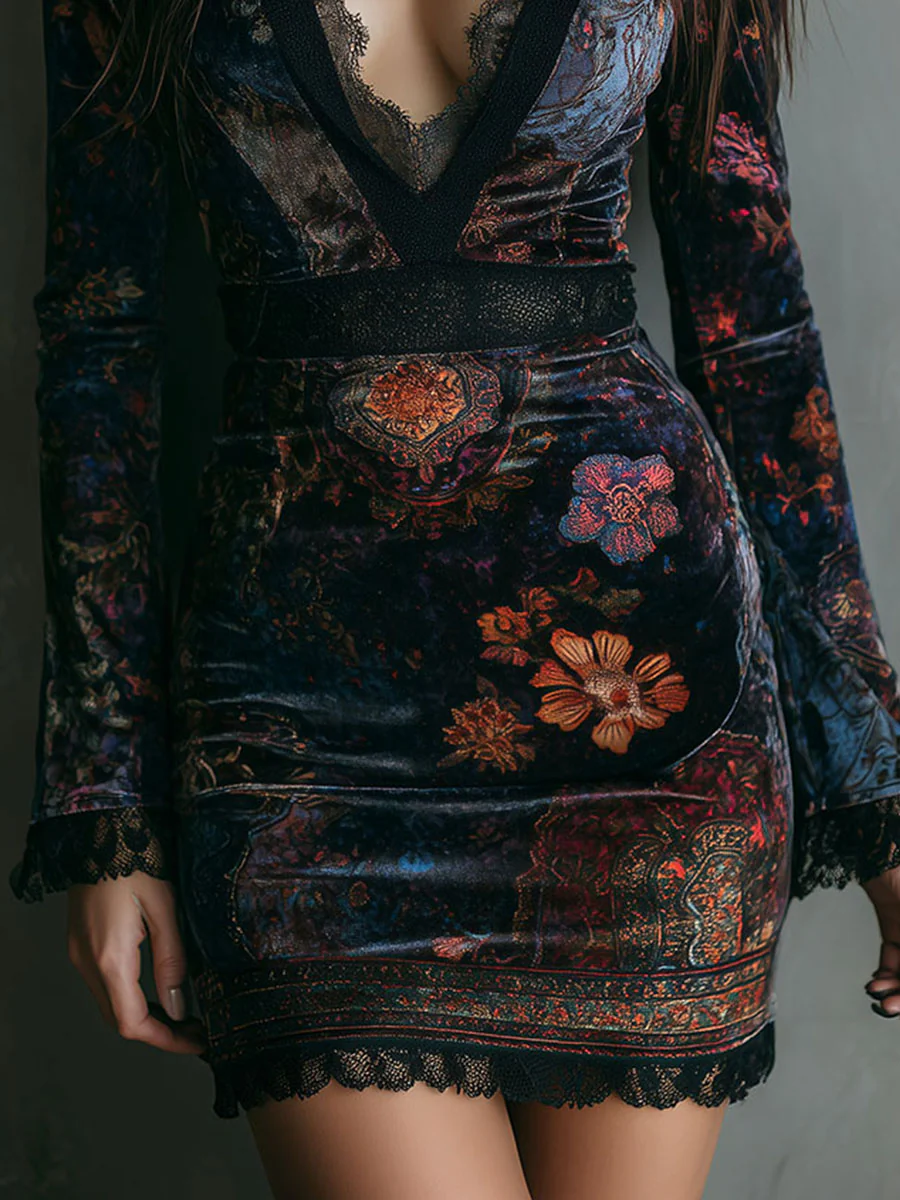 Sofia™ | Mini Dress in Floral Velvet