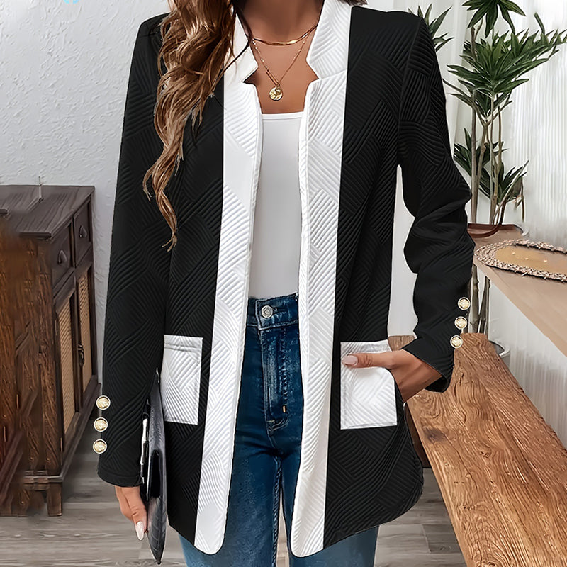 Stylish Women's Jacket with Color Blocking and Open Front